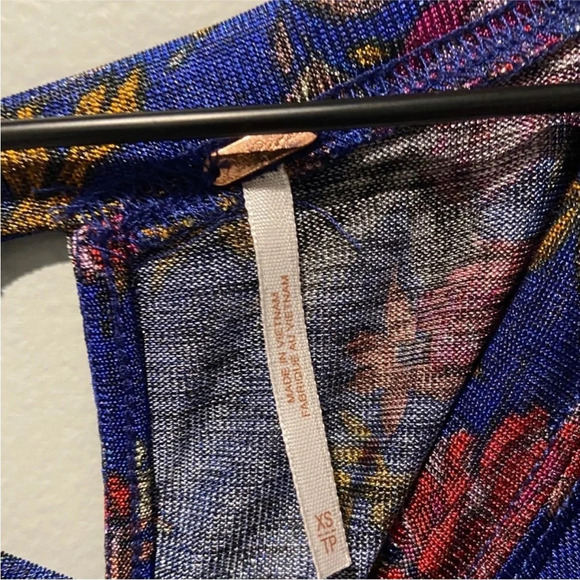 FREE PEOPLE | Dock Street Blue Floral Ruffle Cutout Stretch Top - Picture 4 of 5